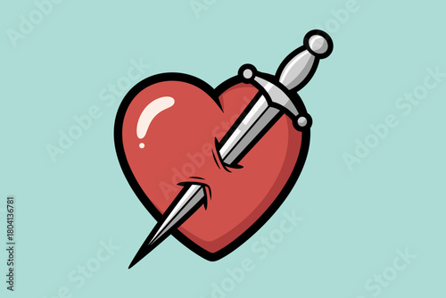 A sharp dagger piercing a vibrant red heart symbol.
