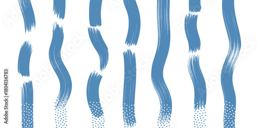 A series of blue brush strokes with varying lengths and patterns on a white background art design
