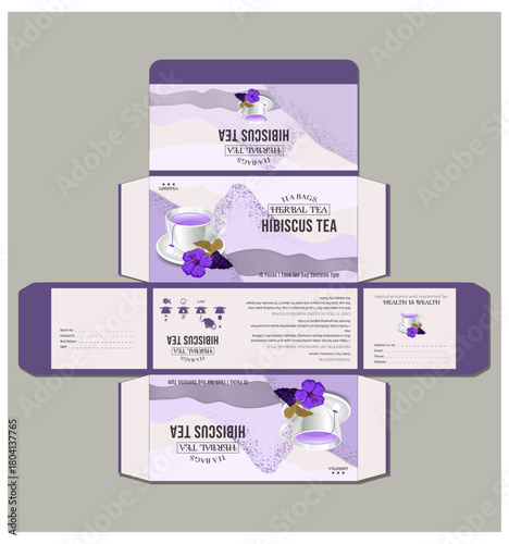 Elegant hibiscus herbal tea box packaging design
