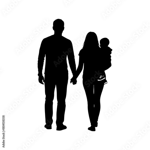 Silhouette of a married couple with their child