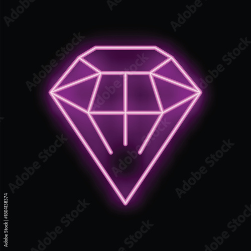 Bright pink neon sign representing a diamond shining in the dark, perfect for luxury, wealth, jewelry, gambling or night entertainment concepts