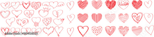 Collection of heart icon hand drawn vector for love logo, heart symbol, doodle icon, greeting card and Valentine's day. Abstract red and black digital art with jagged shapes. A dark, abstract digital
