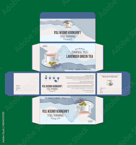 Elegant lavender herbal tea box packaging design