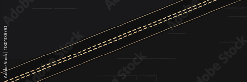 A dark background featuring a road with double dashed yellow lines diagonally across the image surface