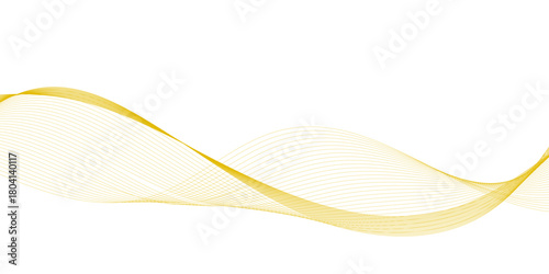 Golden wavy curve line with digital future technology concept background. Line art striped graphic template, banner background. Vector illustration.	