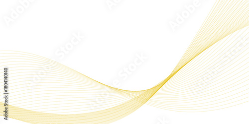 Golden wavy curve line with digital future technology concept background. Line art striped graphic template, banner background. Vector illustration.	
