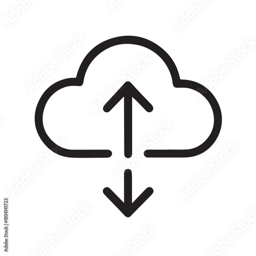 Cloud data transfer icon representing upload and download synchronization processes, ideal for digital storage services, cloud computing systems, online backup solutions, and modern technology interfa