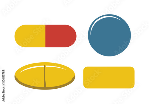 Various colorful pills and capsules are displayed against a white background.