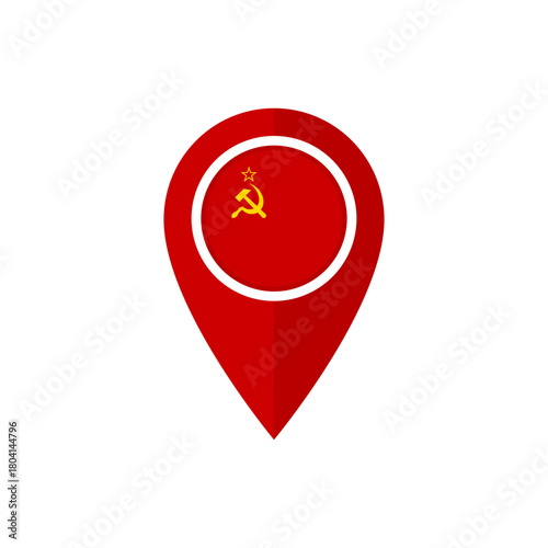Location pin with flag of USSR. Map marker or pointer with Soviet Union flag