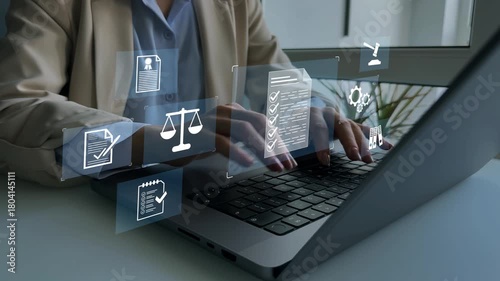 Modern governance, legal standards, policy management ensuring transparency, safety, structured organizational control.Compliance law,corporate rules concept with documents, checkmarks, regulation.