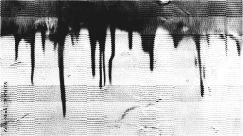 Paint drip halftone street pattern in retro comic style with grunge ink splashes. Urban aerosol texture for abstract poster design, punk art, or graffiti background.