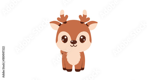 Cute cartoon baby deer with big eyes and small antlers on a white background.