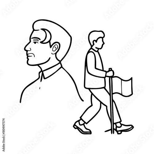 Vector of adult man from pakistan. Leadership. Concept of vision for life. Sitting and walking person. Khan from Pakistan. Ethnic people art See