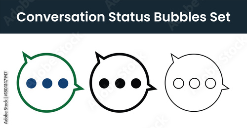 Minimalist Conversation Status Bubbles Set with Three Dots Green Black Gray Outlines | Flat Vector Typing Indicators for Chat Apps Messaging UI UX Design
Tags (49 total):
typing indicator, speech bubb