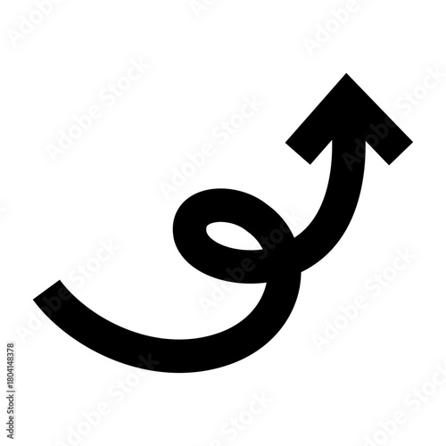 Black curled arrow pointing up and right, suggesting progress or growth