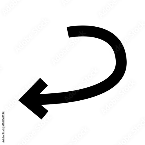 Black curved arrow pointing left, graphic element for navigation and direction