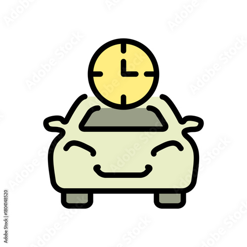 Car and clock color icon. Hourly rental rates. Symbol, logo vector illustration.