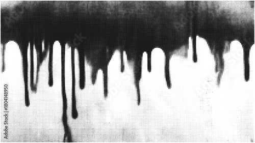 Halftone black drip paint background with grunge tone. Vintage comic art texture for abstract street poster or pop design.