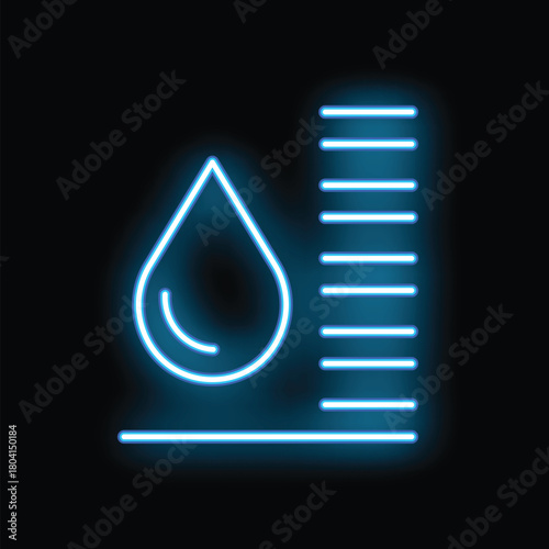 Neon icon of water level indicator showing low level on black background