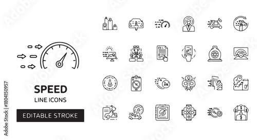 Set of speed and delivery line icons vector outline design elements isolated on white background