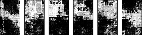 Old newsprint paper texture set with vintage typography and aged print. Retro grunge collage layout bg for design backgrounds, typography art.