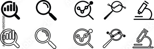 black line magnifier search icon discovery sign vector glass icons illustration art logo 