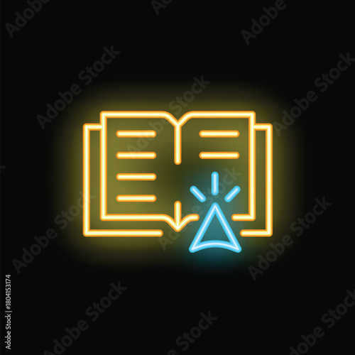Bright neon sign is glowing in the dark, representing the concept of online reading