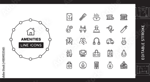Amenities line icon set simple vector symbols for hotel travel and service industry isolated on whit