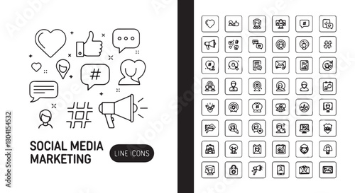 Set of minimalist line icons simple vector design elements for social media marketing isolated on wh