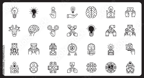 Set of creative idea icons thin line vector symbols for innovation and brainstorming isolated on whi