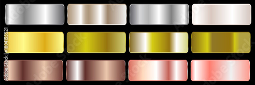Collection of gold silver bronze and rose gold gradient texture background vector