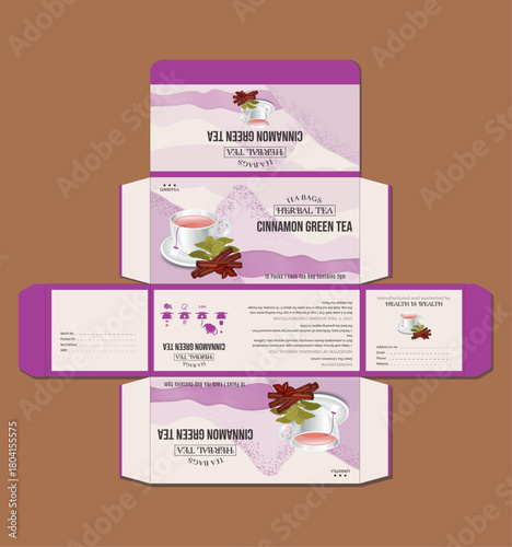 Elegant cinnamon herbal tea box packaging design