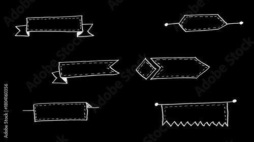 Animated hand drawn banner and ribbon shapes with sketchy wobble on black background