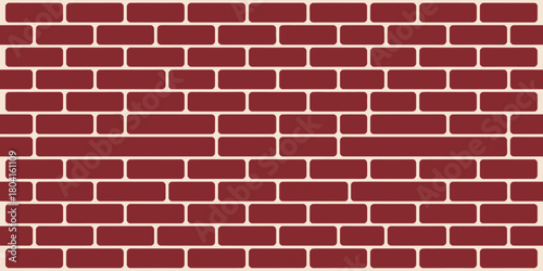 A maroon brick wall with a running bond pattern and light mortar creating a repeating texture design