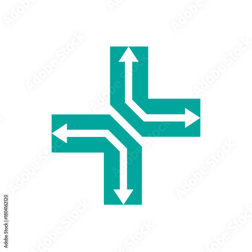 MultiDirectional Flow Arrow Plus Symbol logo symbol icon flat stock vector design