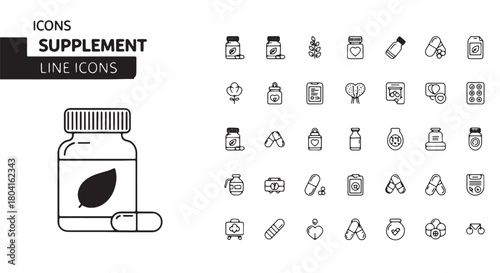Set of supplement line icons vector design elements for healthcare and medicine isolated on white ba