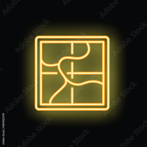 Bright yellow neon gps navigator showing route on black background