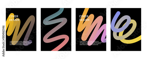 Color Gradient Swirl Lines. Curve Linear Shape Pattern. Vector Abstract Backgrounds with Doodle.