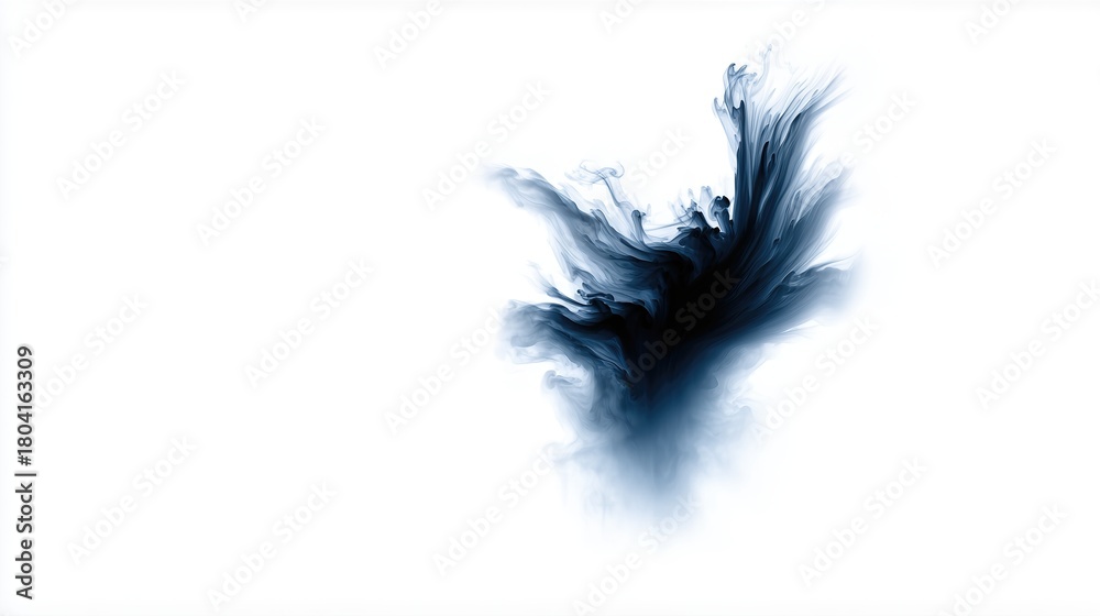 Fototapeta premium Dark Ink Cloud In Water On White Background. Abstract Fluid Movement Used In Design, Creativity, Motion Concepts, Minimalist Visuals Or Science Representation
