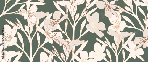 Luxury golden flowers and buds vector horizontal floral design for cards, invitations, wall decorations