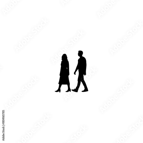 Modern couple walking together in silhouette art, perfect for romantic designs or social commentary
