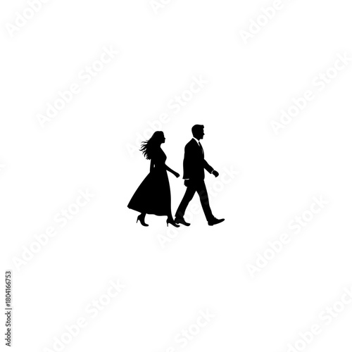 Elegant couple walking silhouette, perfect for wedding invitations or romantic designs and story telling