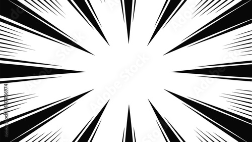 Dynamic black and white radial speed lines for manga comics, action scenes and modern backgrounds creates instant energy and visual impact