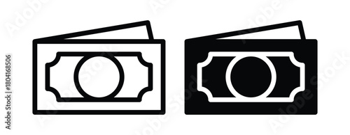 Black and White Icons of Dollar Bills with Simple Design Elements
