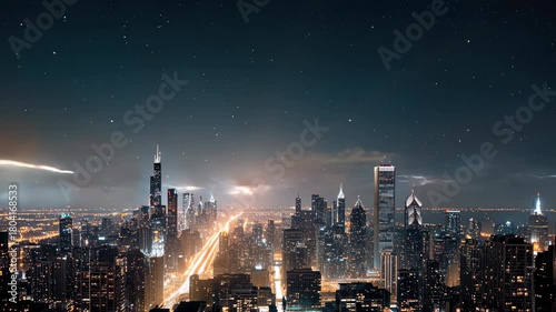 Wallpaper Mural Night city skyline glows against dramatic skies, creating a cinematic urban panoramaideal background for finance openers, corporate reels, and moody city storytelling. Torontodigital.ca