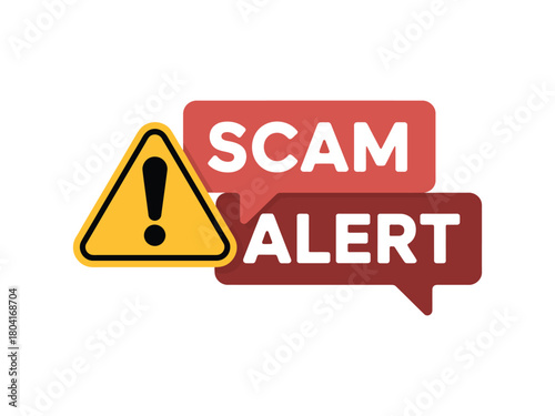Warning sign and speech bubbles declaring 'Scam Alert'