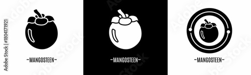 Mangosteen icon set. Collection of black logos. Stock vector.