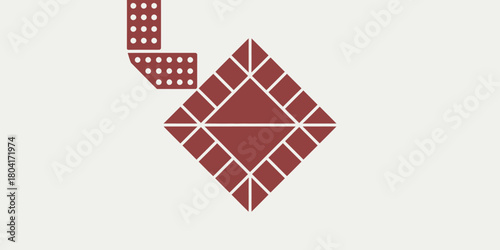 A geometric pattern featuring a diamond shape and dotted blocks on a light background in maroon color