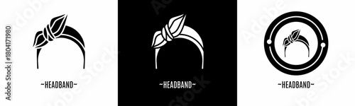 Headband logo set. Collection of black and white logos. Stock vector.