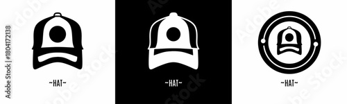 Hat logo set. Collection of black and white logos. Stock vector.